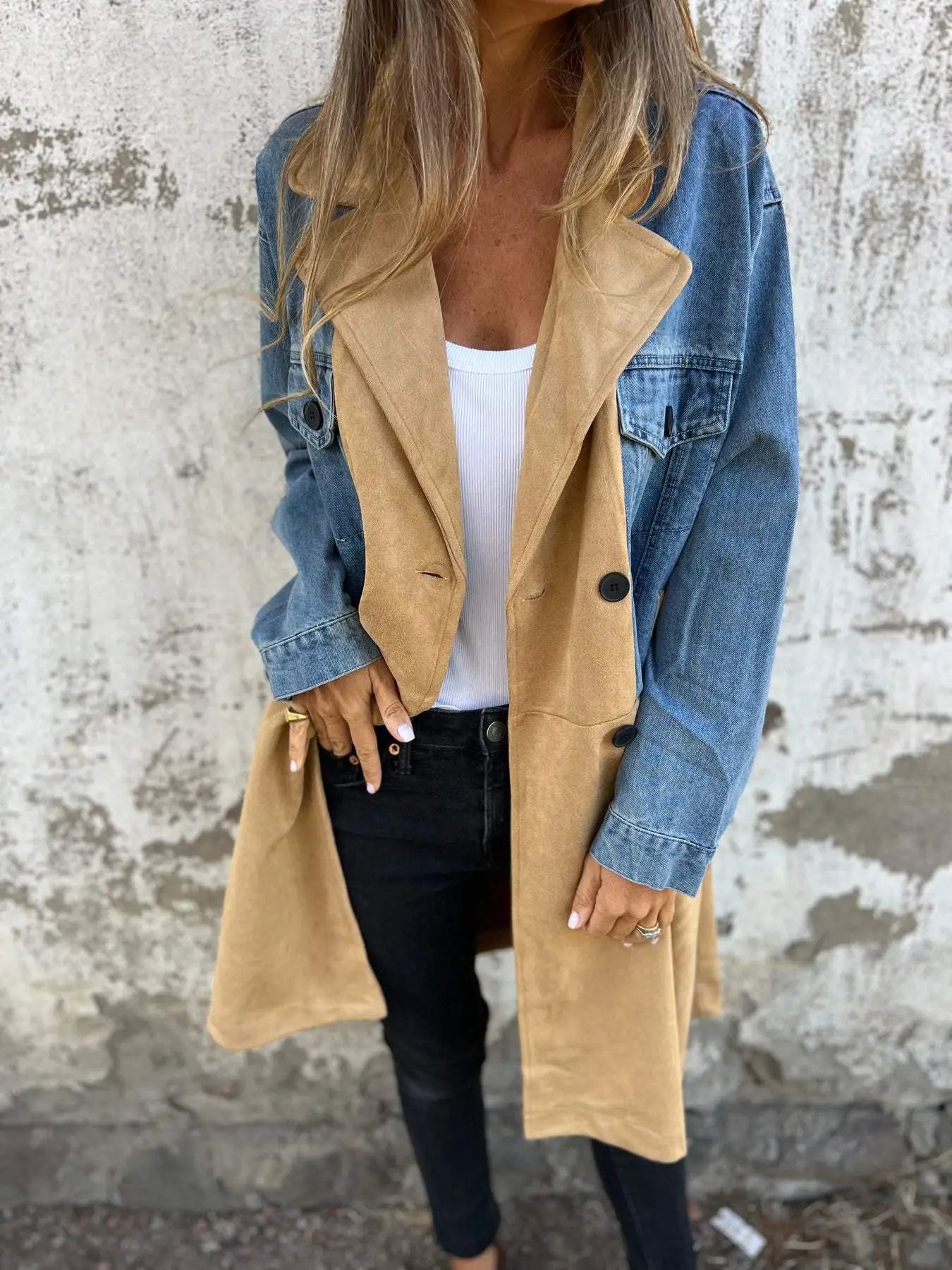Niamh | Patchwork Denim Jacket with Lapel Detail