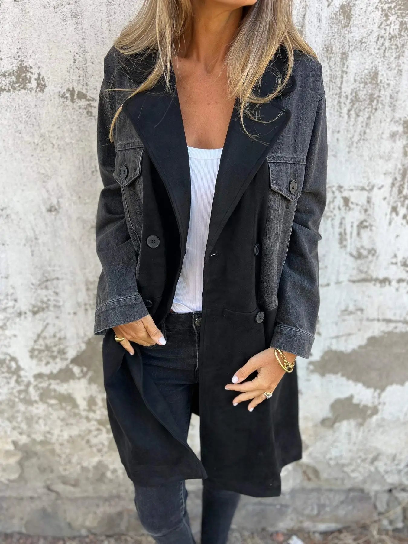 Niamh | Patchwork Denim Jacket with Lapel Detail
