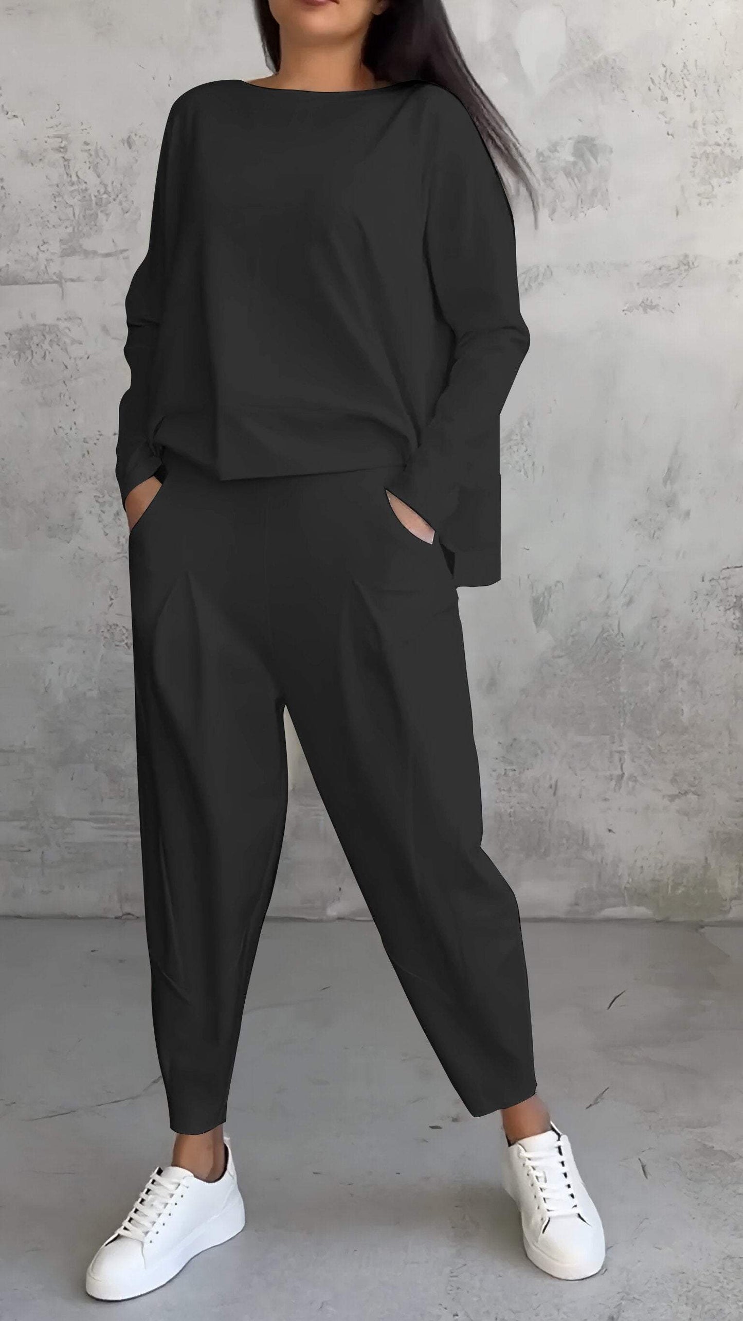 Annie | Relaxed Fit Round Neck Long Sleeve Two-Piece Set
