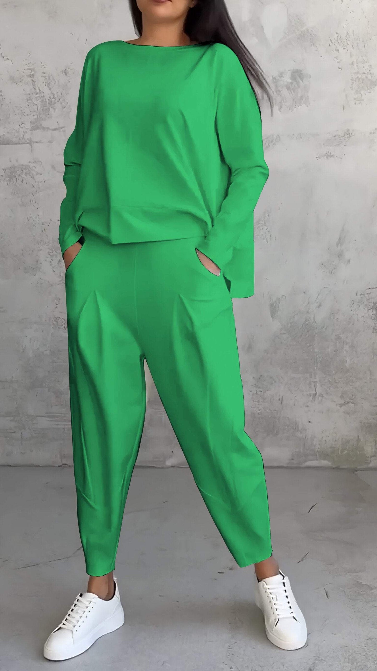 Annie | Relaxed Fit Round Neck Long Sleeve Two-Piece Set