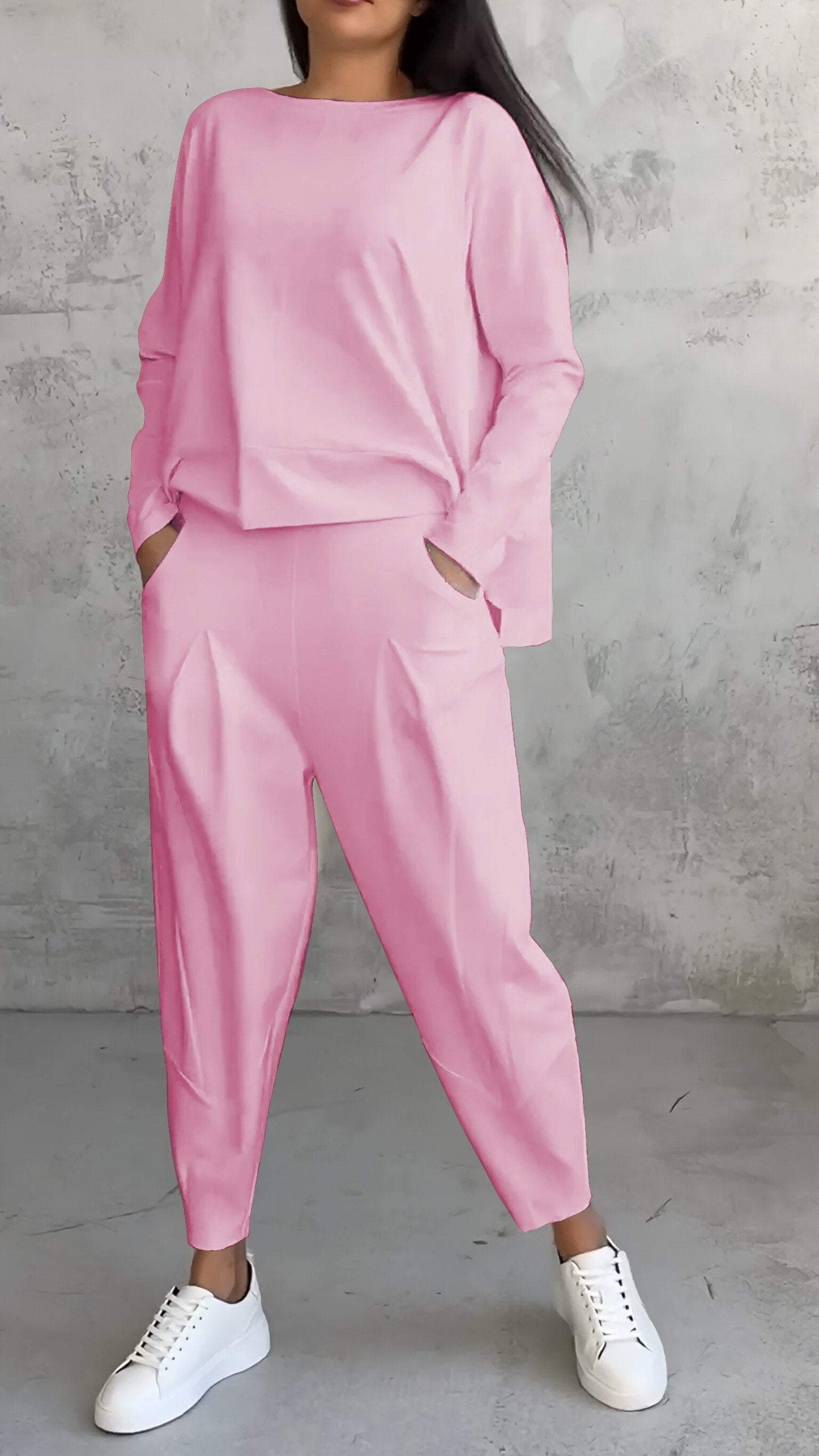 Annie | Relaxed Fit Round Neck Long Sleeve Two-Piece Set