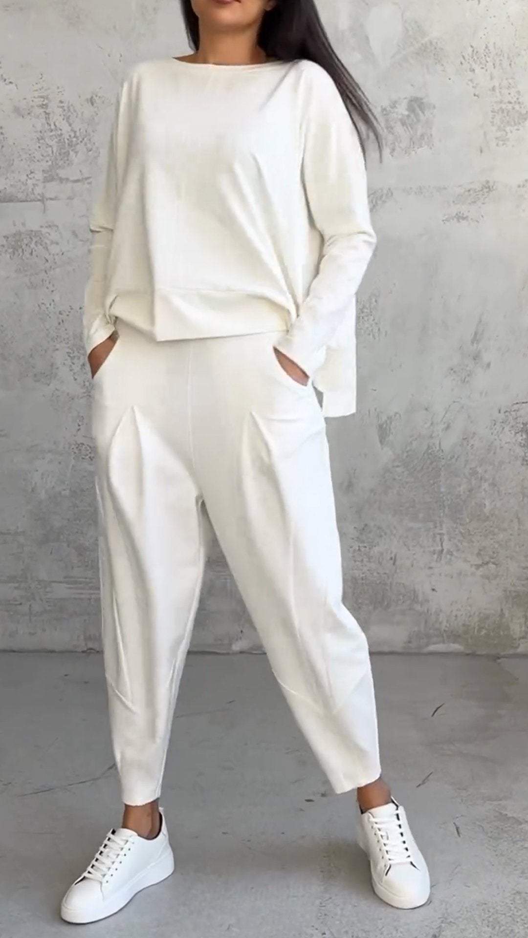 Annie | Relaxed Fit Round Neck Long Sleeve Two-Piece Set