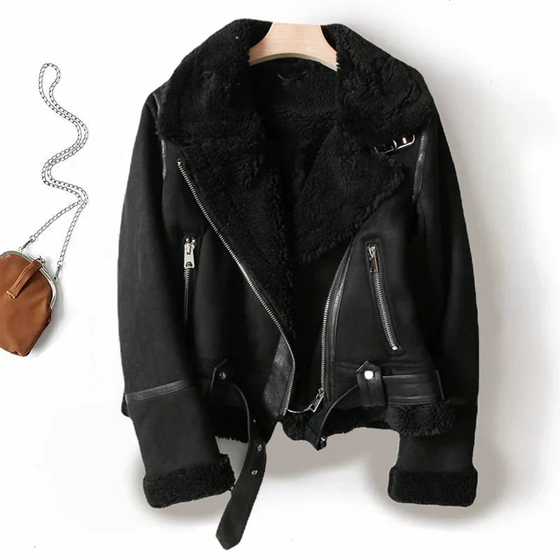 Kaitlyn | Stylish Short Leather and Fleece Jacket