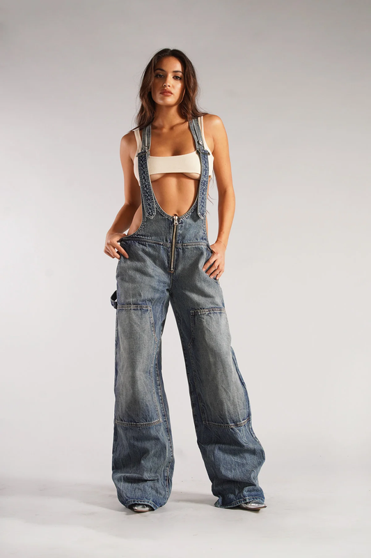 Feliza | Deep V-Neck Denim Jumpsuit