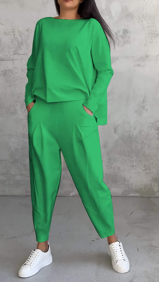 Annie | Relaxed Fit Round Neck Long Sleeve Two-Piece Set