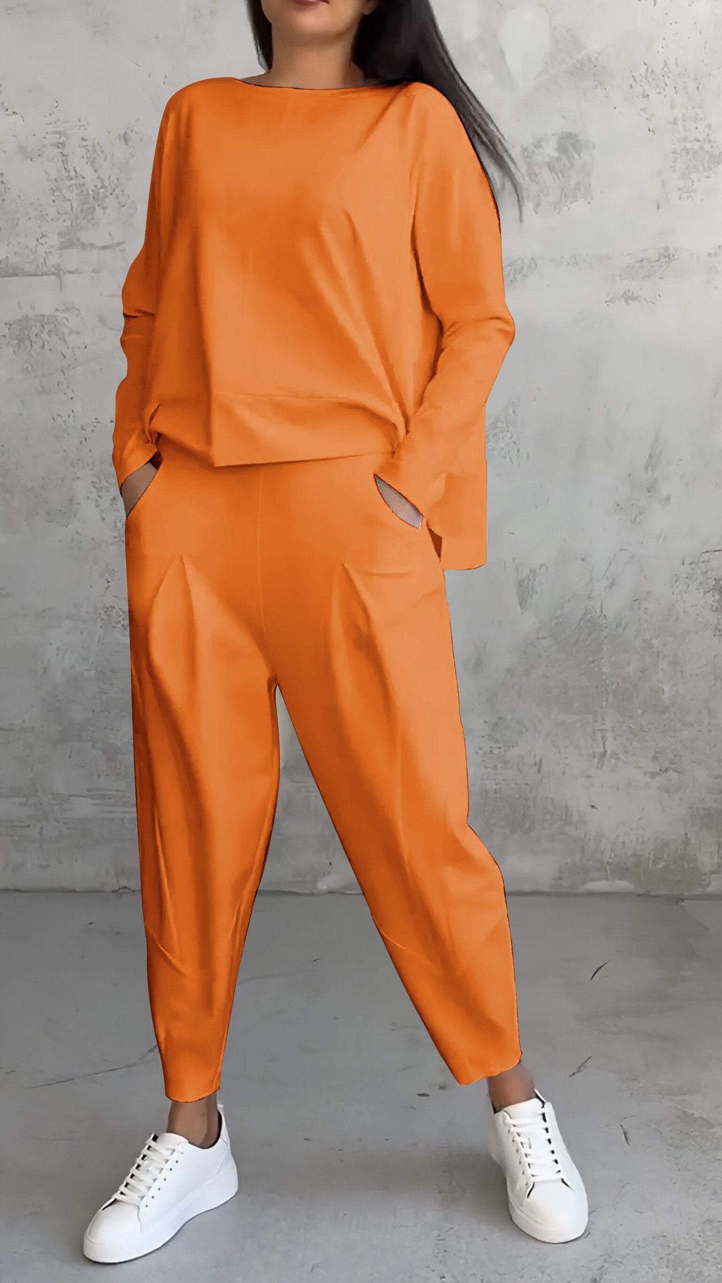 Annie | Relaxed Fit Round Neck Long Sleeve Two-Piece Set