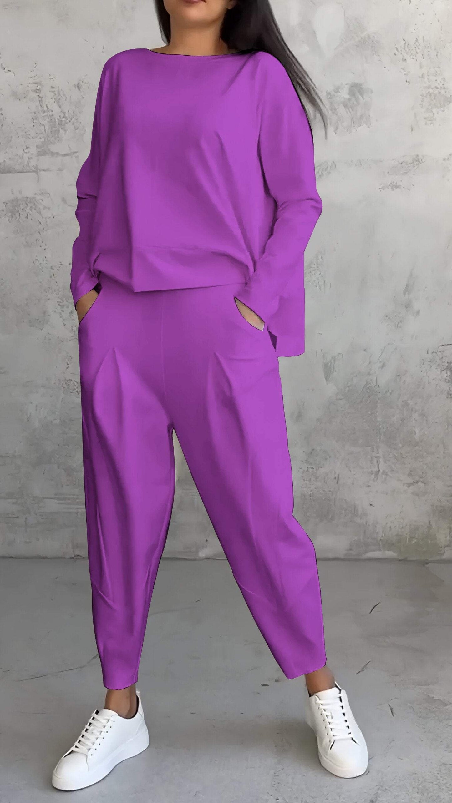 Annie | Relaxed Fit Round Neck Long Sleeve Two-Piece Set