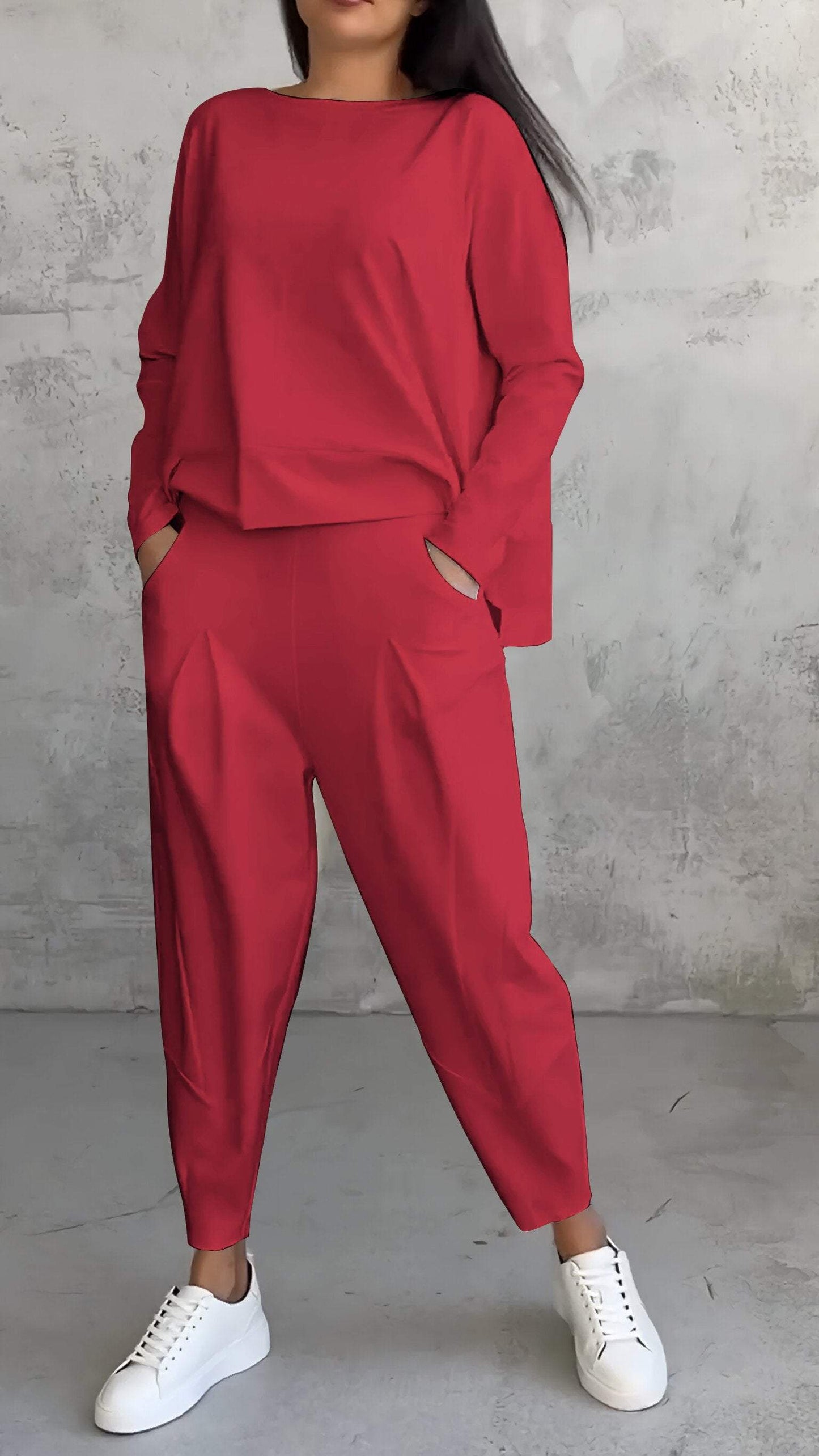 Annie | Relaxed Fit Round Neck Long Sleeve Two-Piece Set